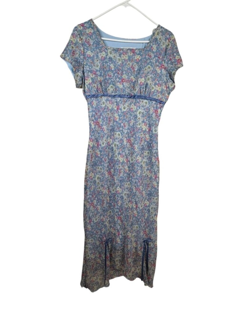 Vtg Jody California Women's Dress Blue Sz 11/12 Floral Empire Waist Romantic USA